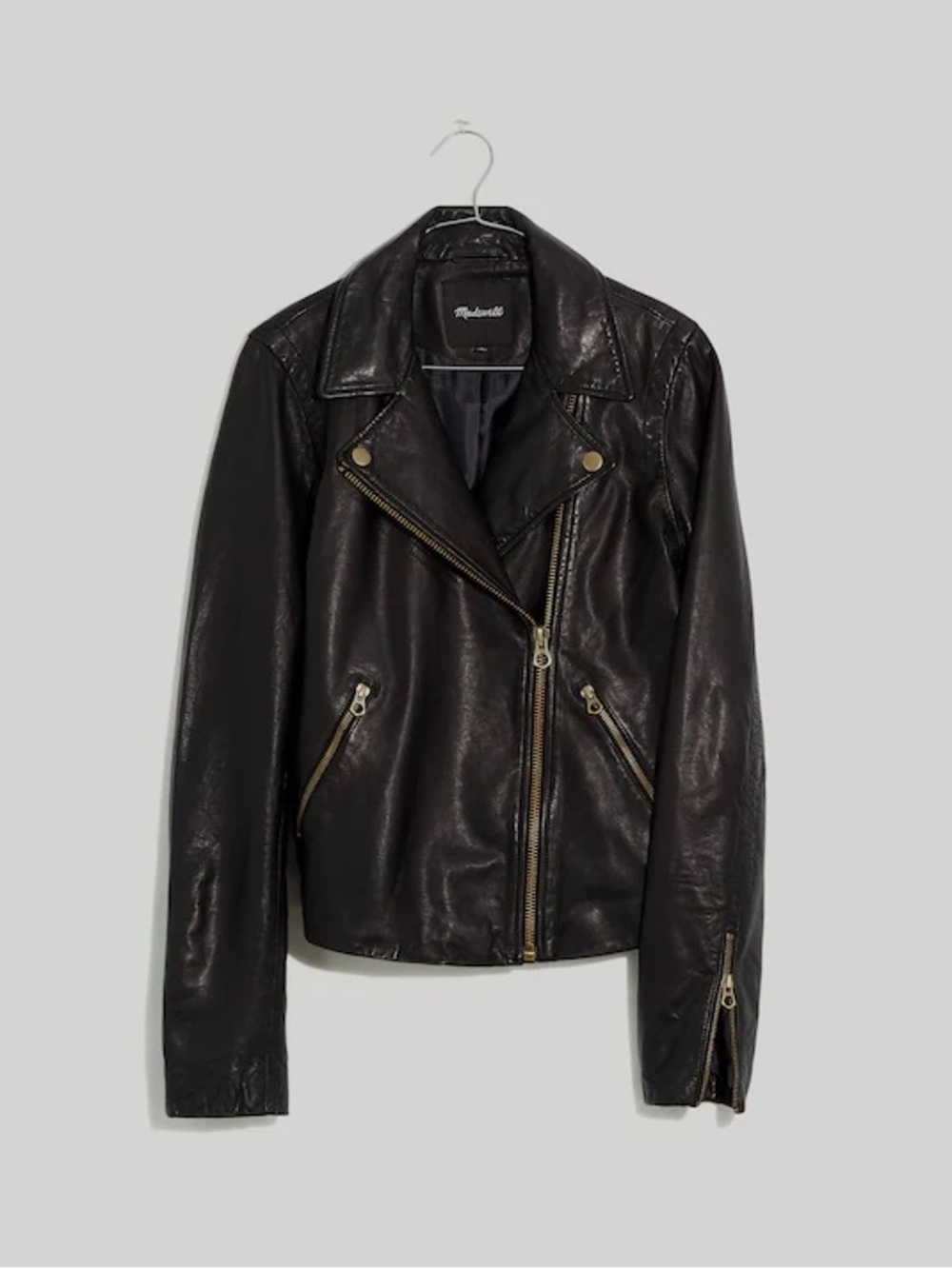 Madewell Washed Leather Motorcycle Jacket: Brass Hardware Edition, size S